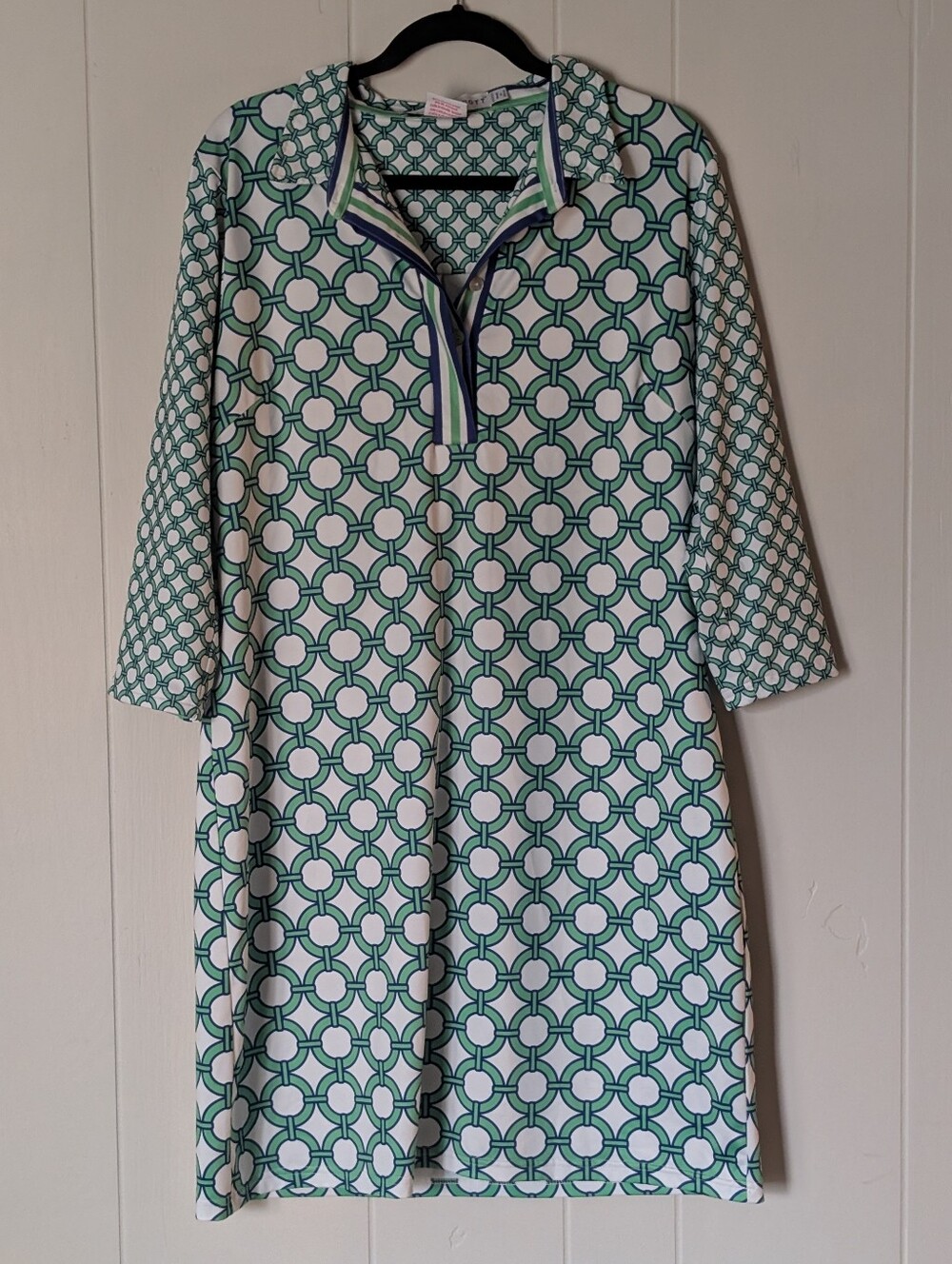 Gretchen Scott Designs White and Green Geometric Polo Tunic Dress